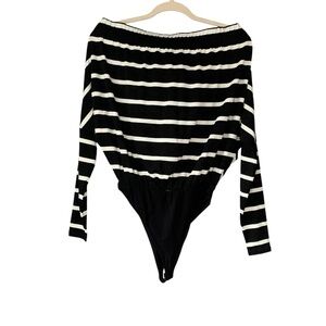 Ramy Brook New York NWOT black & white striped long‎ sleeve bodysuit. Size XS/TP